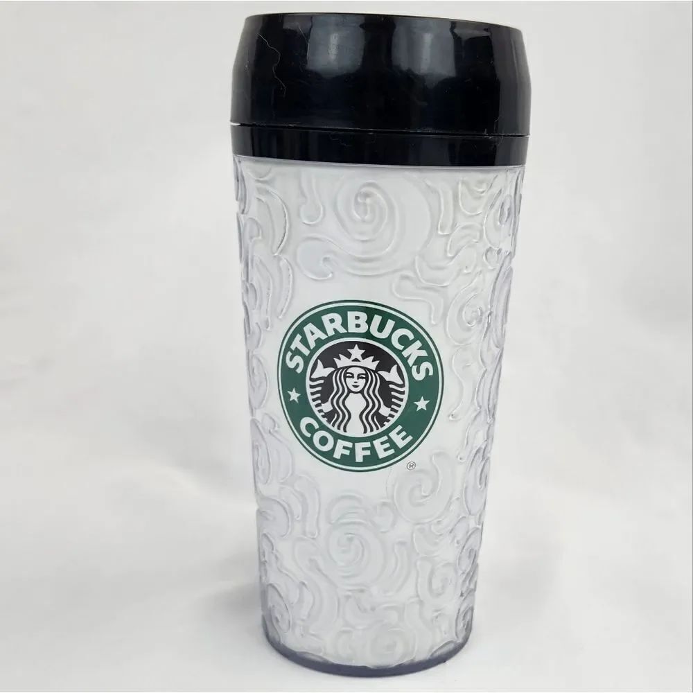 ☕️Vintage Starbucks 1998 White Swirl Acrylic ThermoServ 16oz Travel Tumbler